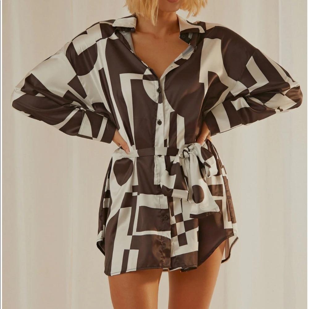 Peppermayo Faye Mini Shirt Dress - Black and White Geo size 4